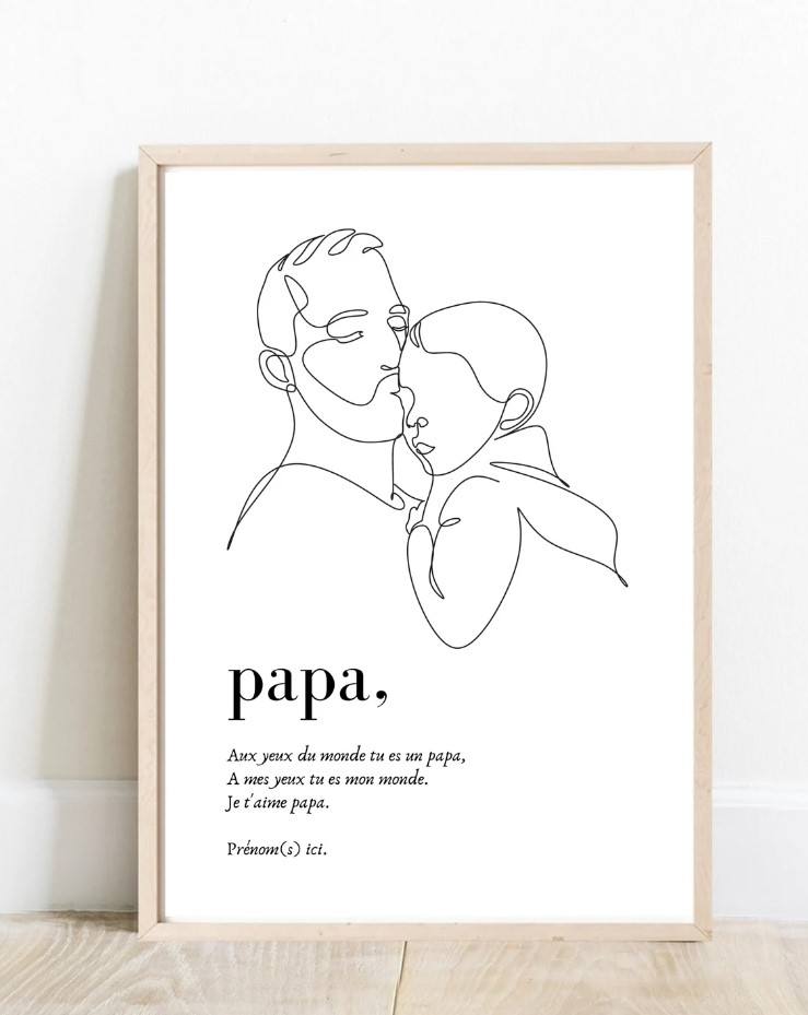 Father And Kid Custom Poster Line Art Fathers Day Personalized Poster Fathers Day Gift